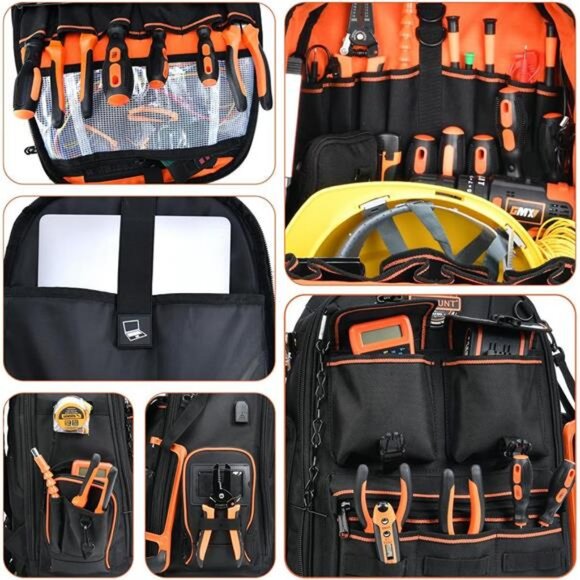 Backpack Tool Bag - Tool Backpack Heavy Duty Tool Organizer, Water-resistant - Picture 4 of 7